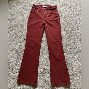 Madewell Cali Demi Boot Red Cropped Corduroy Pants Jeans Size 23 Button Front